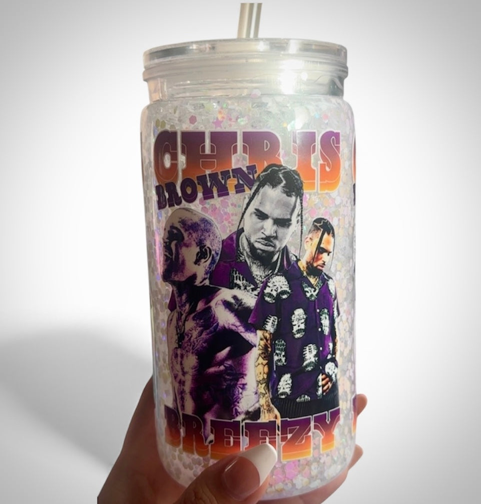 💜🎤 Purple Aesthetic Glitter Fan Cup – 16oz Acrylic Suspended Flow Tumbler