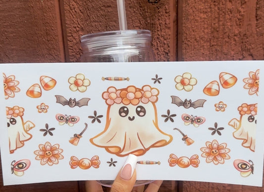 🧡 16-24 oz.Fall Floral Ghost Cup