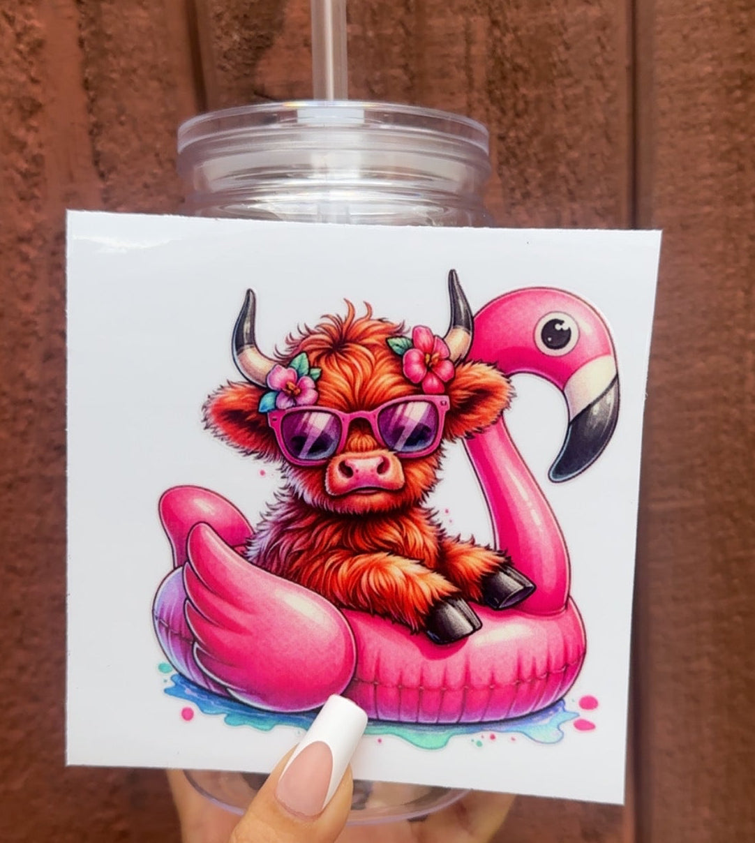 πΈ 16-24 oz Summer Vibes Cow Cup β Cute Highland Cow on Flamingo Float with Pink Sunglasses βοΈπ