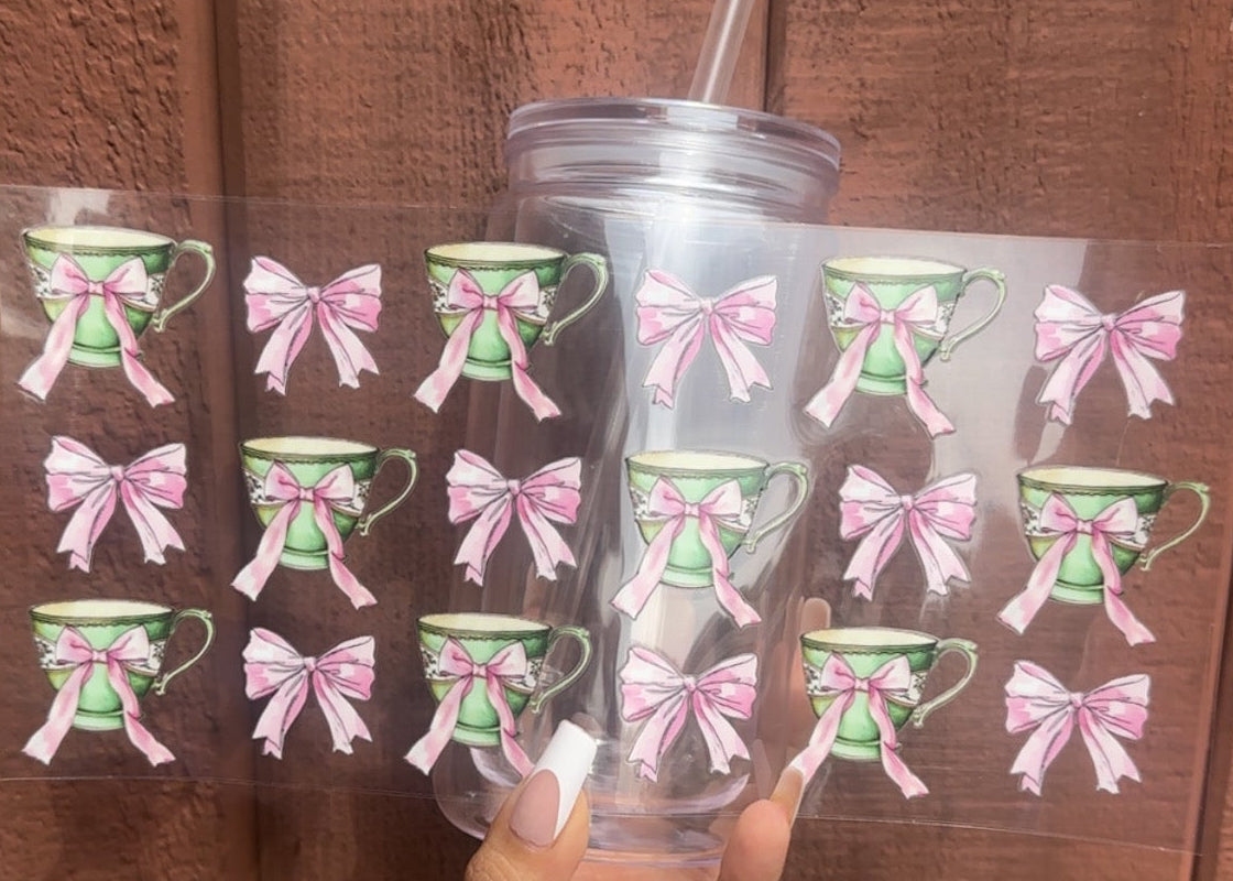 ☕ 16-24 oz Vintage Teacup & Pink Bow Cup