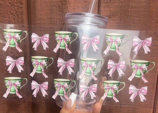 ☕ 16-24 oz Vintage Teacup & Pink Bow Cup