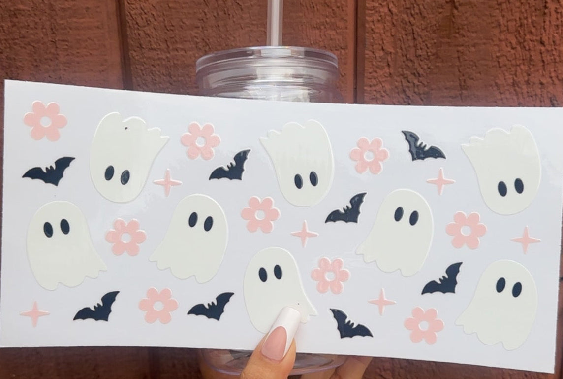 👻 16-24 oz. Pink Floral Ghost Cup