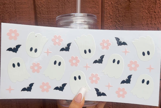 👻 16-24 oz. Pink Floral Ghost Cup