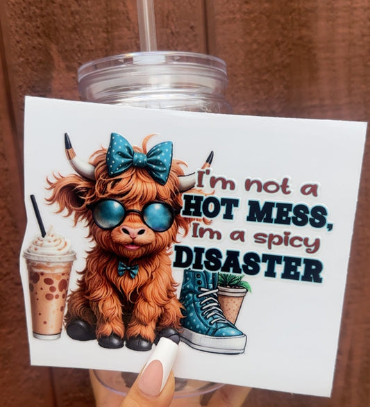 💙 16-24 oz. “I’m Not a Hot Mess, I’m a Spicy Disaster” Teal Cow Cup – Funny Coffee Lover Cup