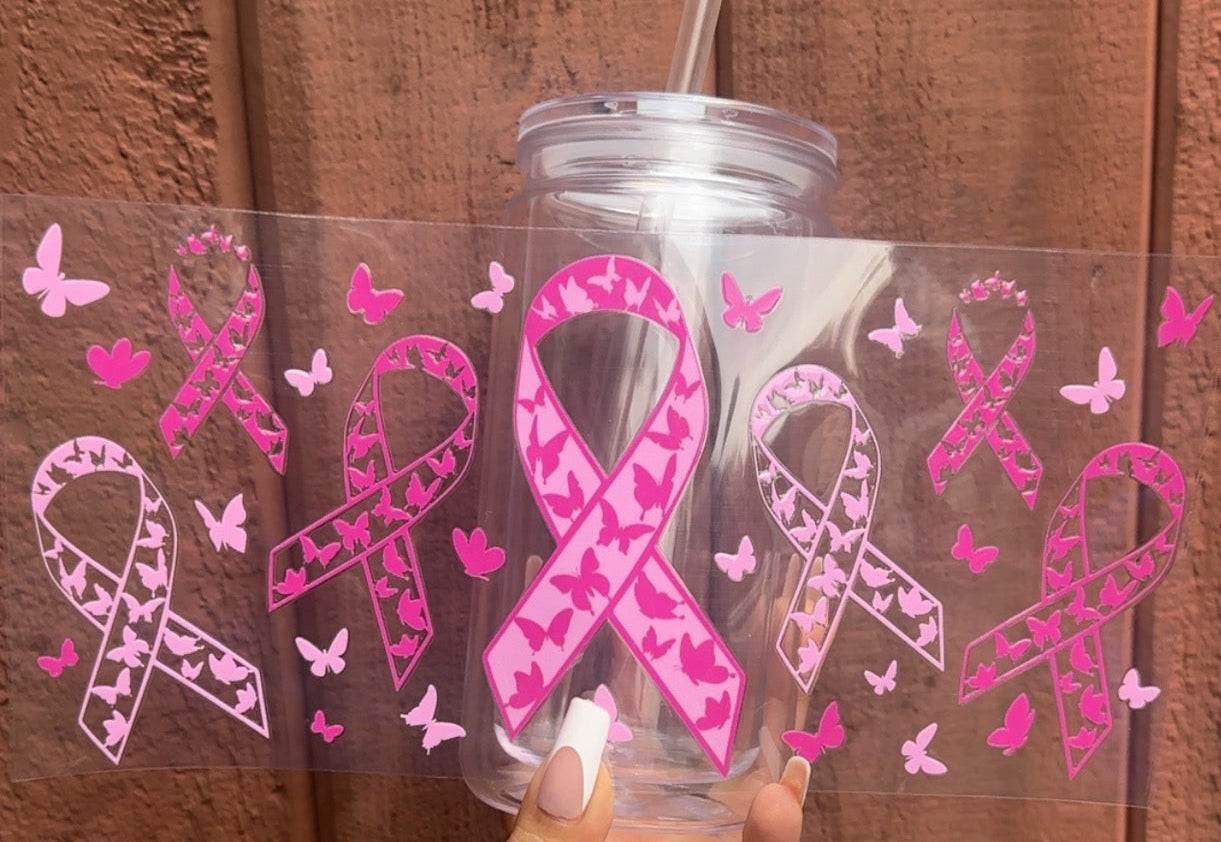 ๐ 16-24 oz. Pink Butterfly Awareness Ribbon Cup