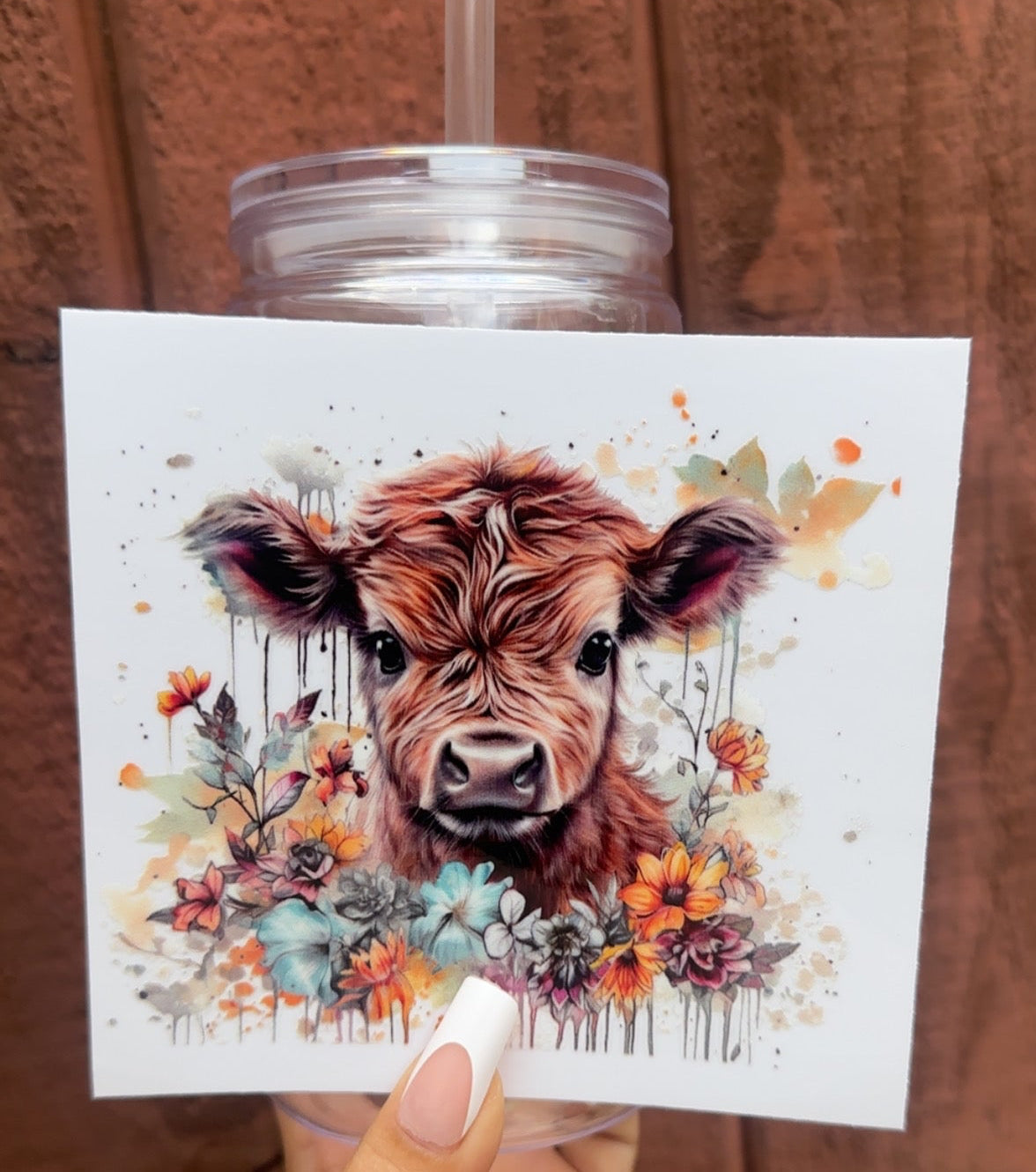 ๐ผ 16-24 oz. Boho Floral Cow Cup โ Highland Cow with Watercolor Flowers