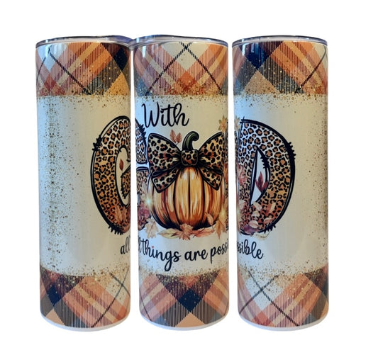 20 oz. “With God All Things Are Possible” Leopard Pumpkin Tumbler