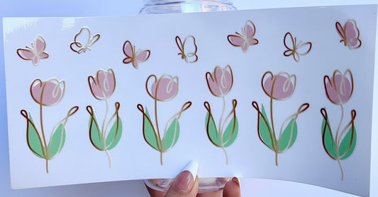 🌸 16-24 oz. Butterflies & Tulips Pink Floral Cup