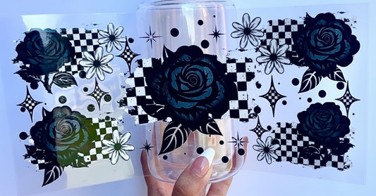 🖤 16-24 oz. Midnight Rose & Checkered Cup