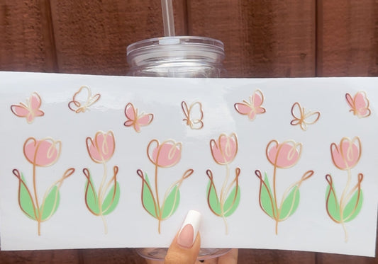 🌸 16-24 oz. Butterflies & Tulips Pink Floral Cup