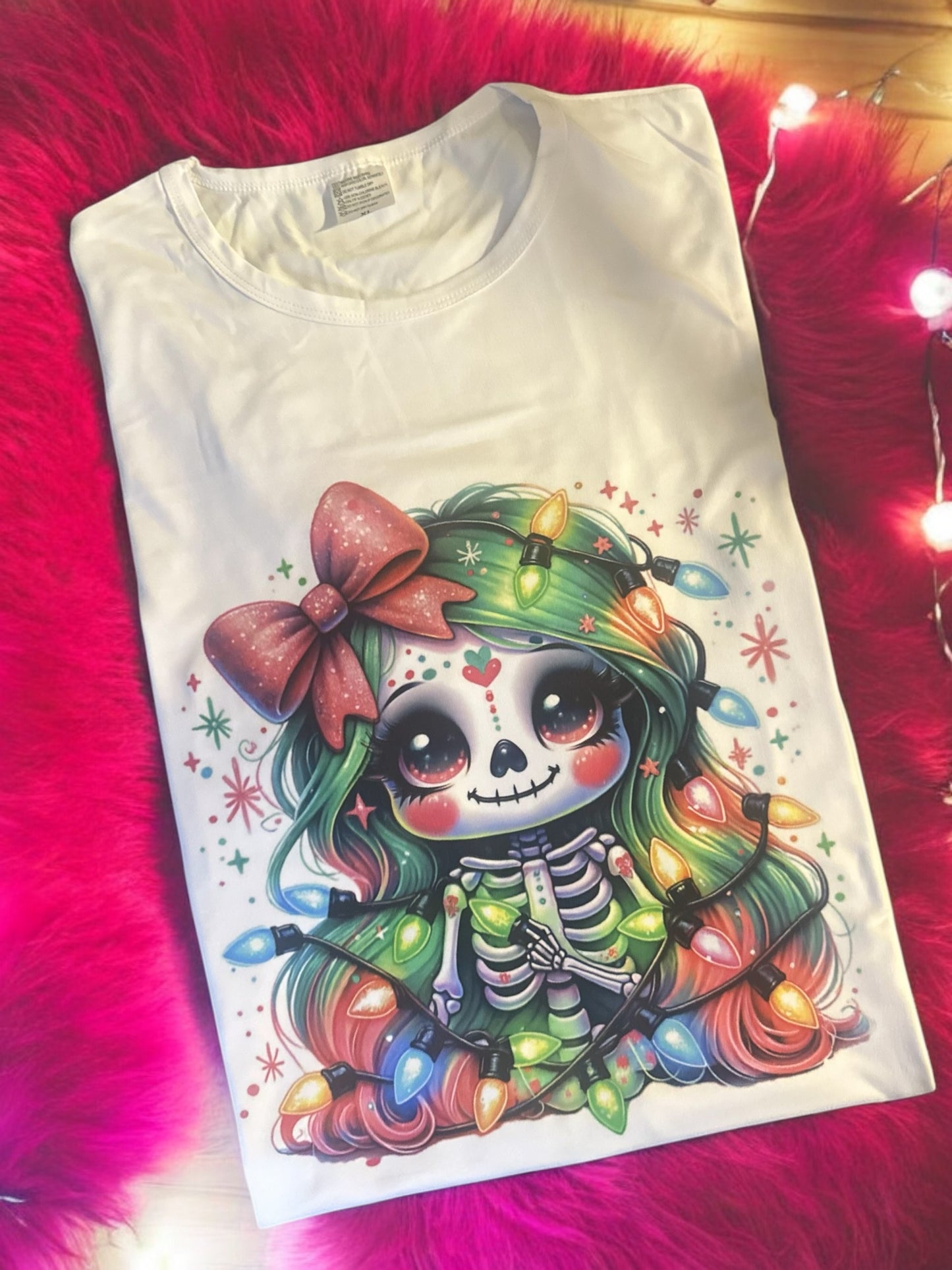 Christmas Light Skeleton Tee/Sweatshirt/Hooded Sweatshirt (Sublimation Printed)