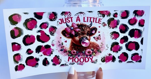 💖 16 oz. “Just a Little Moody” Cow Cup – Pink Leopard Print Highland Cow with Bubblegum & Bow