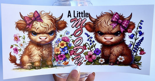 🐮 16 oz. A Little Moody Cow Cup – Sassy Highland Cow with Pink Bow & Wildflowers