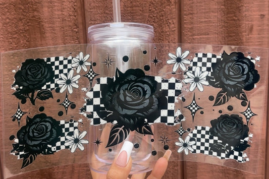 🖤 16-24 oz. Midnight Rose & Checkered Cup