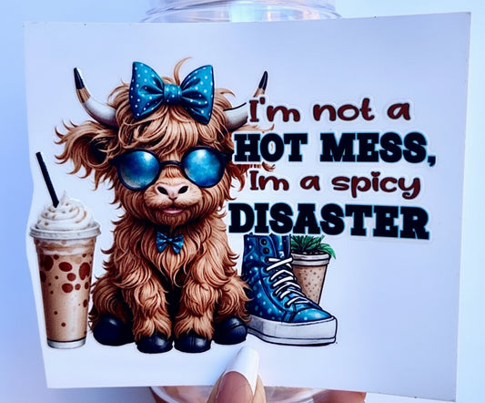 💙 16-24 oz. “I’m Not a Hot Mess, I’m a Spicy Disaster” Teal Cow Cup – Funny Coffee Lover Cup
