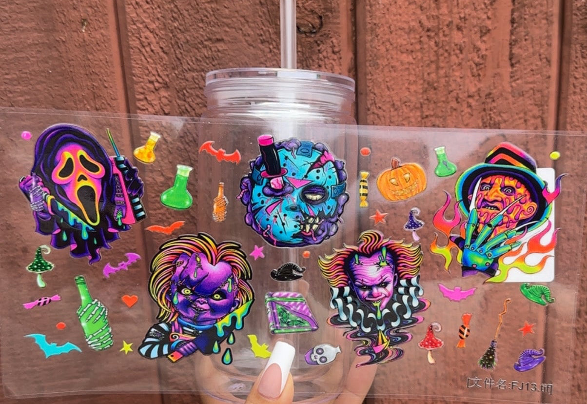 🧪 16-24 oz. Neon Horror Cup – Trippy Halloween Slasher Tumbler