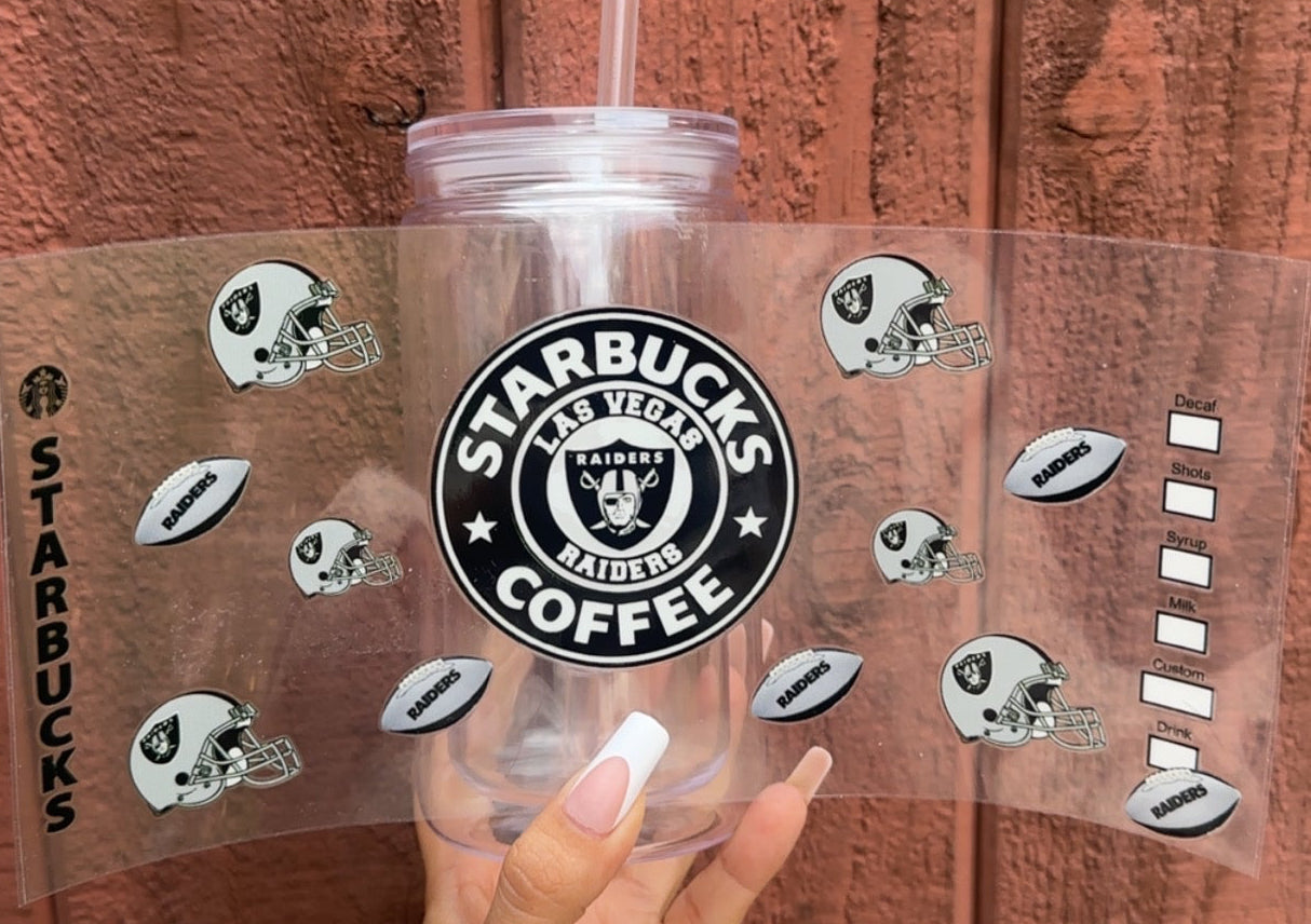 🏈 16-24 oz Raiders & Coffee Cup – Las Vegas Raiders x Starbucks-Inspired