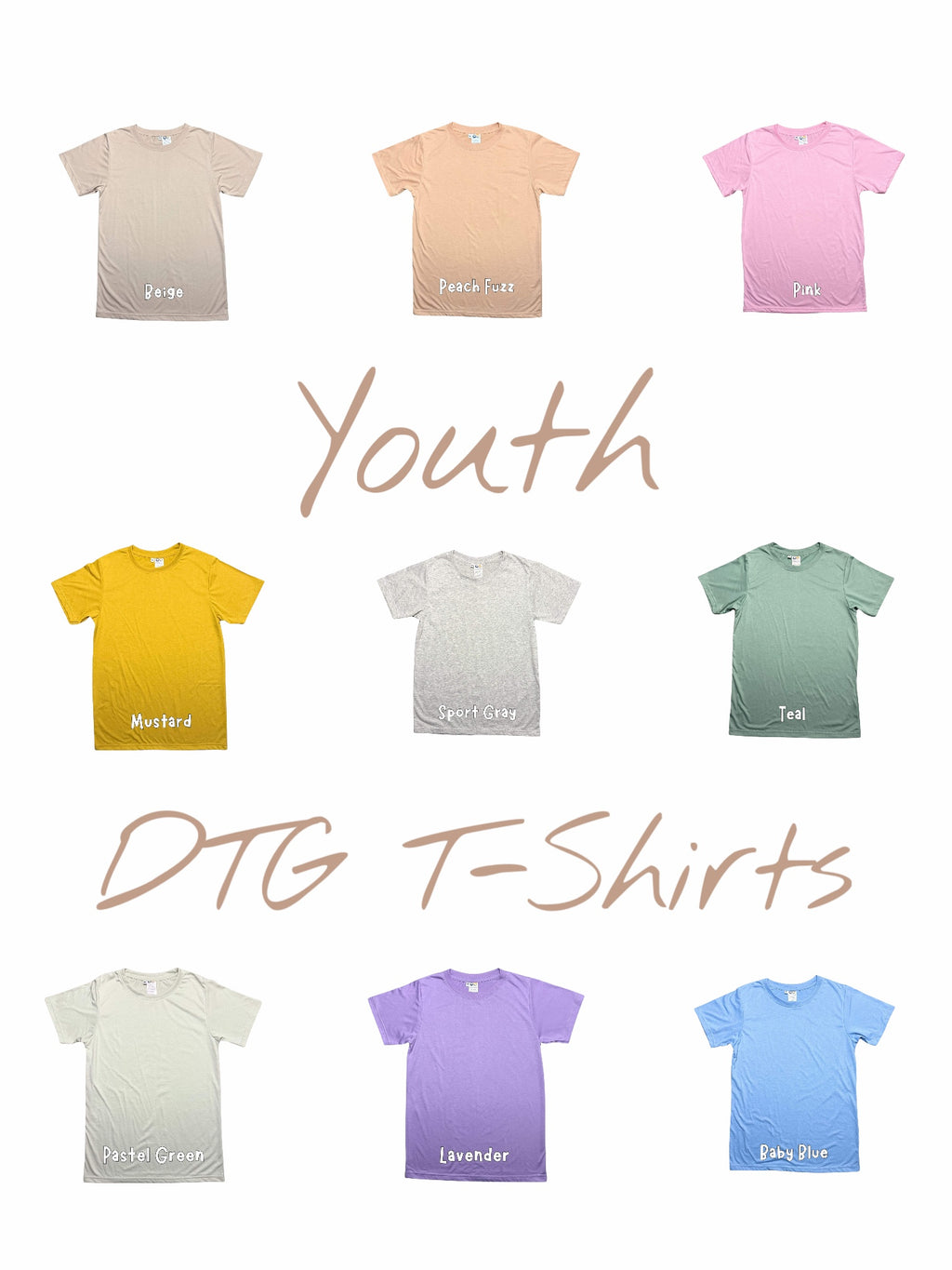 Youth DTG T-Shirts – 80/20 Poly-Cotton Blend | 13 Colors | 4 Sizes