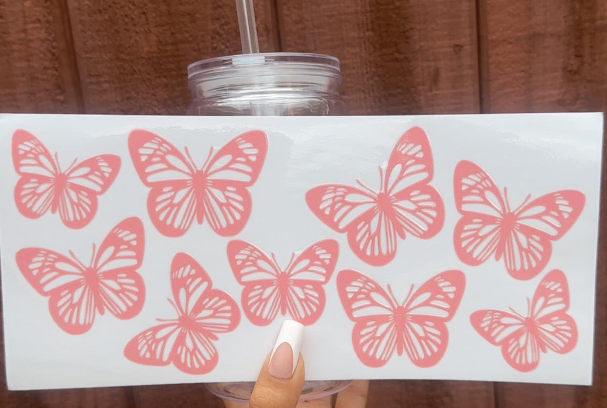 🦋 16-24 oz. Coral Butterfly Bliss Glass Cup