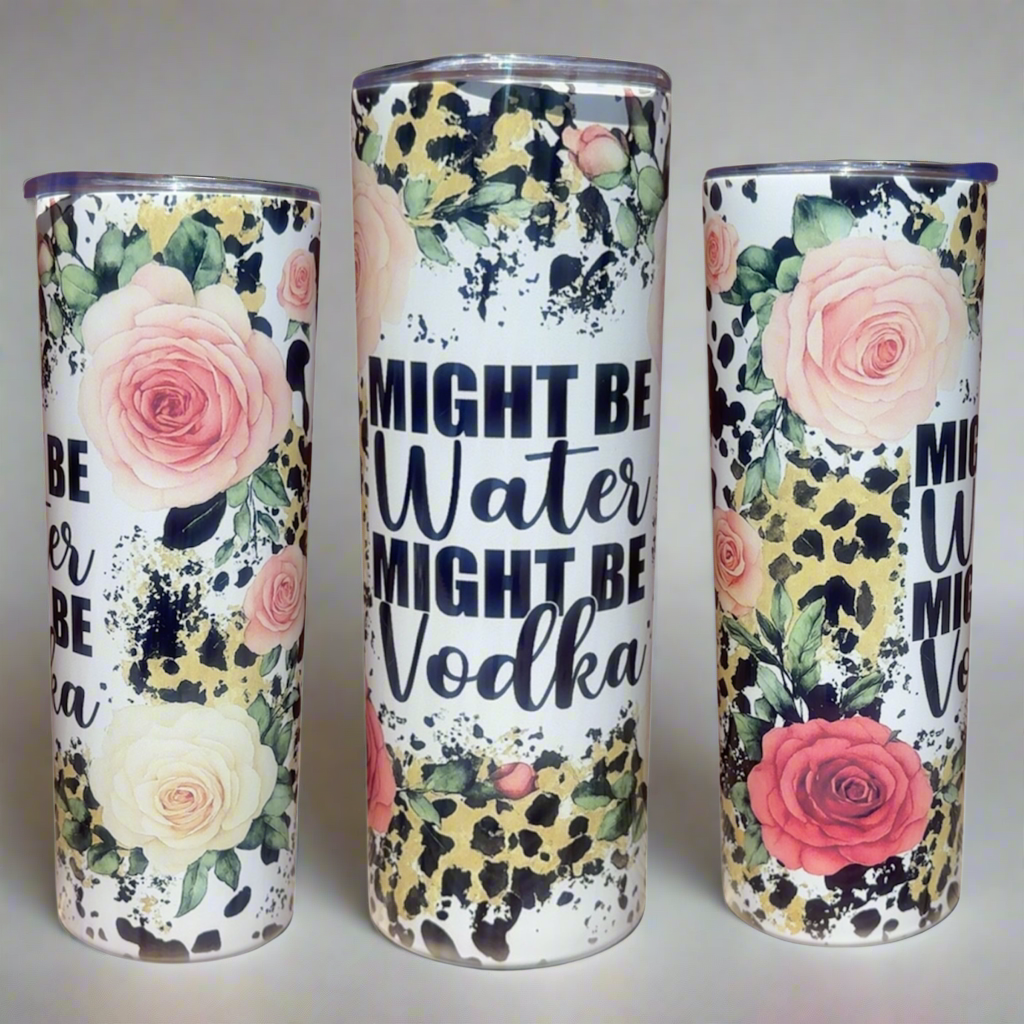 #7 Might Be Water, Might Be Vodka Floral Leopard 20oz Tumbler