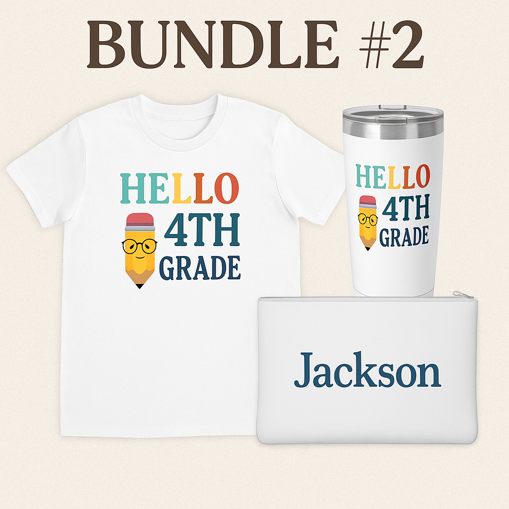 📚Back to School Bundle #2 – Custom T-Shirt + Tumbler + Personalized Pencil Pouch