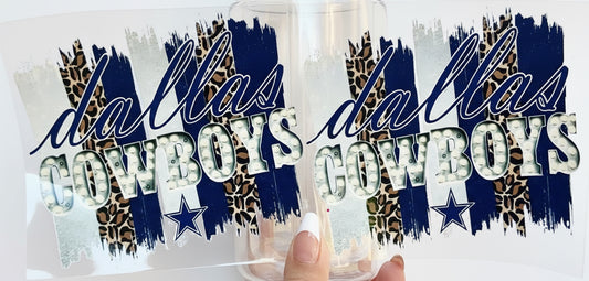 ⭐ 16-24 oz.Dallas Pride Cup – Cowboys-Inspired with Leopard & Blue Brush Strokes