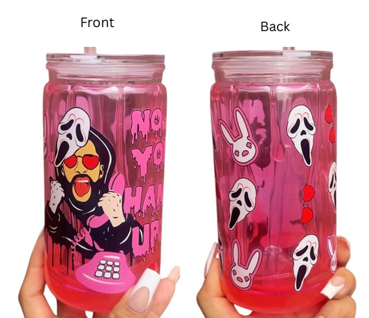 16 oz. Pink Slime Drip Bad Bunny “No You Hang up” Ghost-Face Cup