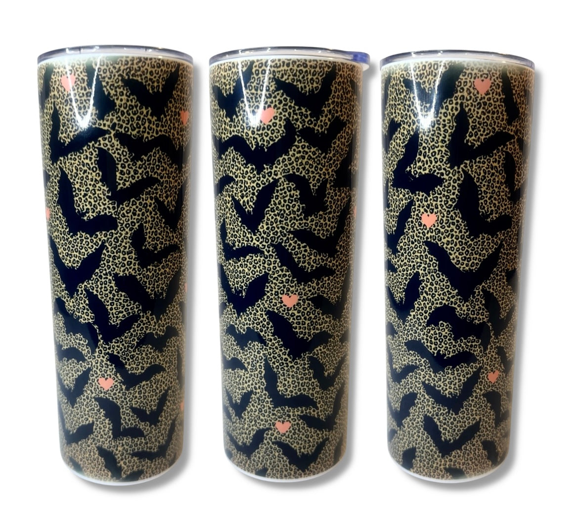 Leopard Bat Tumbler – 20oz Skinny Stainless Steel Cup | Spooky Chic Halloween Drinkware